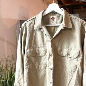 Dickies Mens Button Up Khaki Shirt